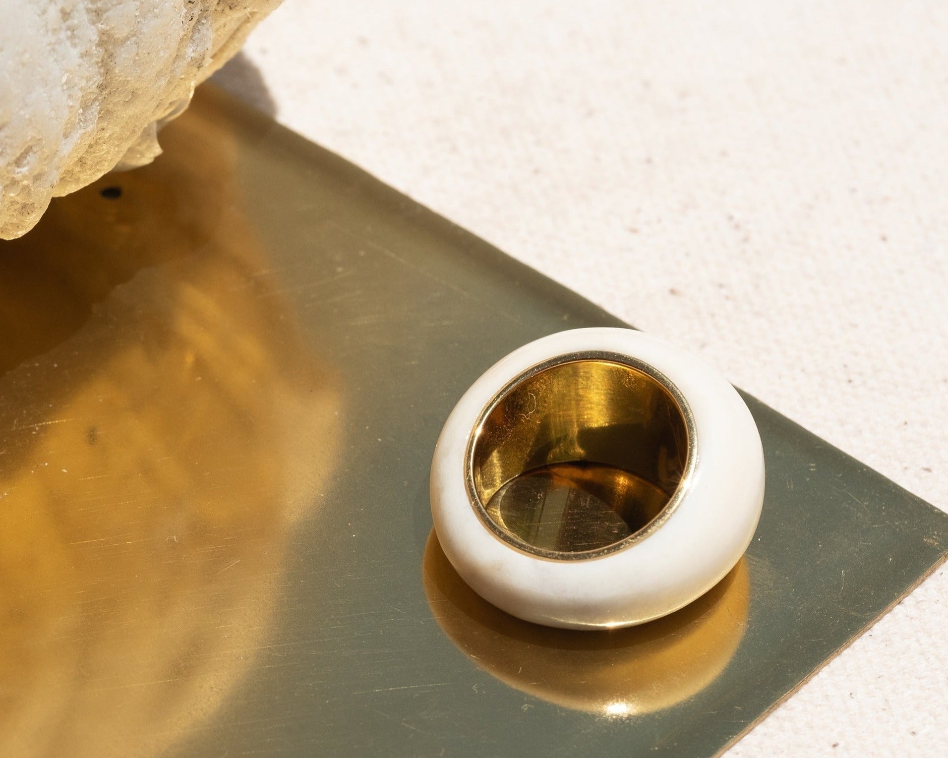 Gold-Vermeil white natural ring / MOON